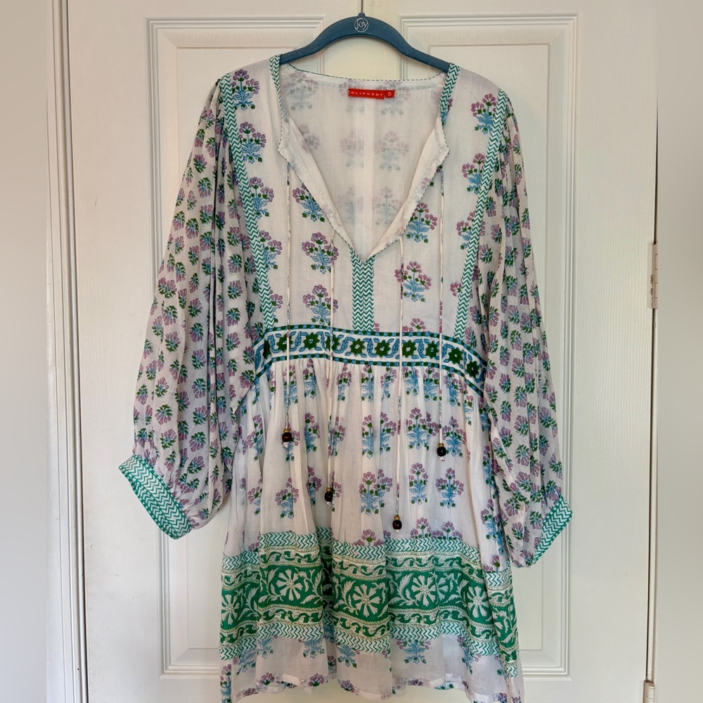 OLIPHANT Tie Front Balloon Sleeve Short Cotton Voile Dress